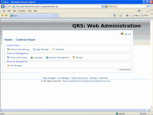 Screenshot of DADS - QRS Webmaster home page